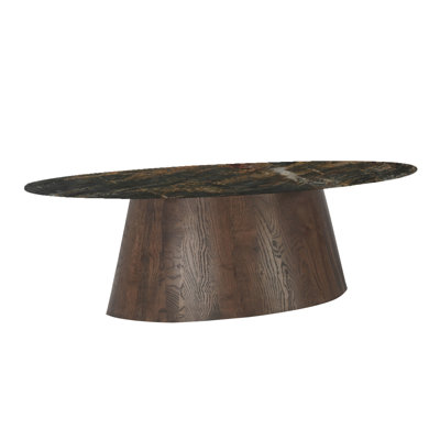 Kiaire 90" Oval Dining Table In Lava Marble With Dark Oak Base