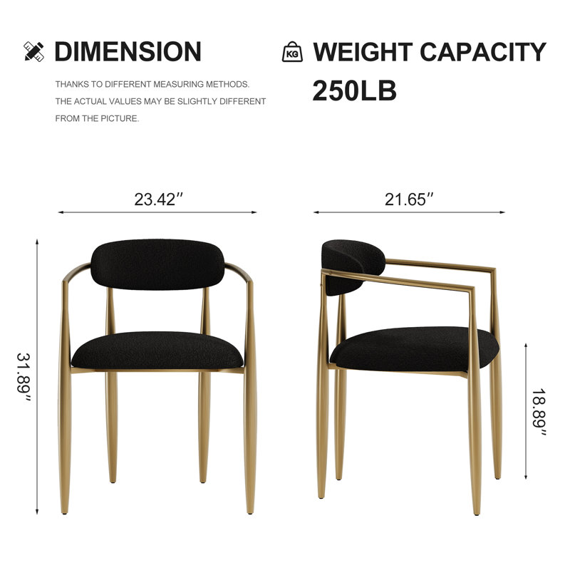 Clivia Fabric Upholstered Back Armchair Dining Chairs, Gold, Black
