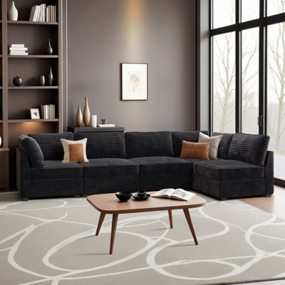 Hogle Modular L-shaped Sectional Plush Corduroy Sofa, Modern Couch With Wide And Deep Seats For Living Room, Bedroom by Wrought Studio
