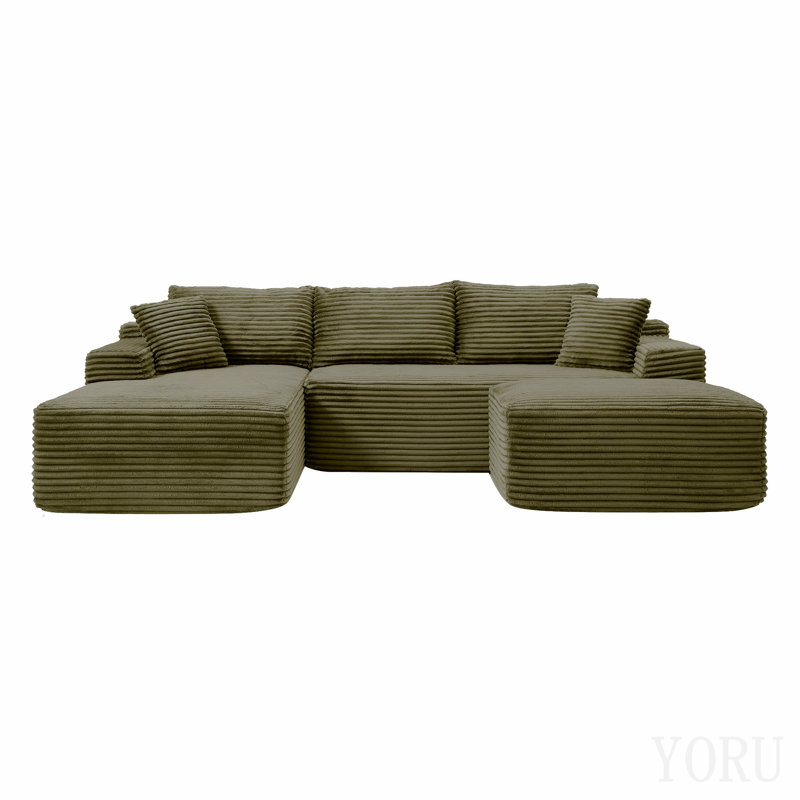 Repose-pieds en velours côtelé avec repose-pieds Cloud, Vert, Vert