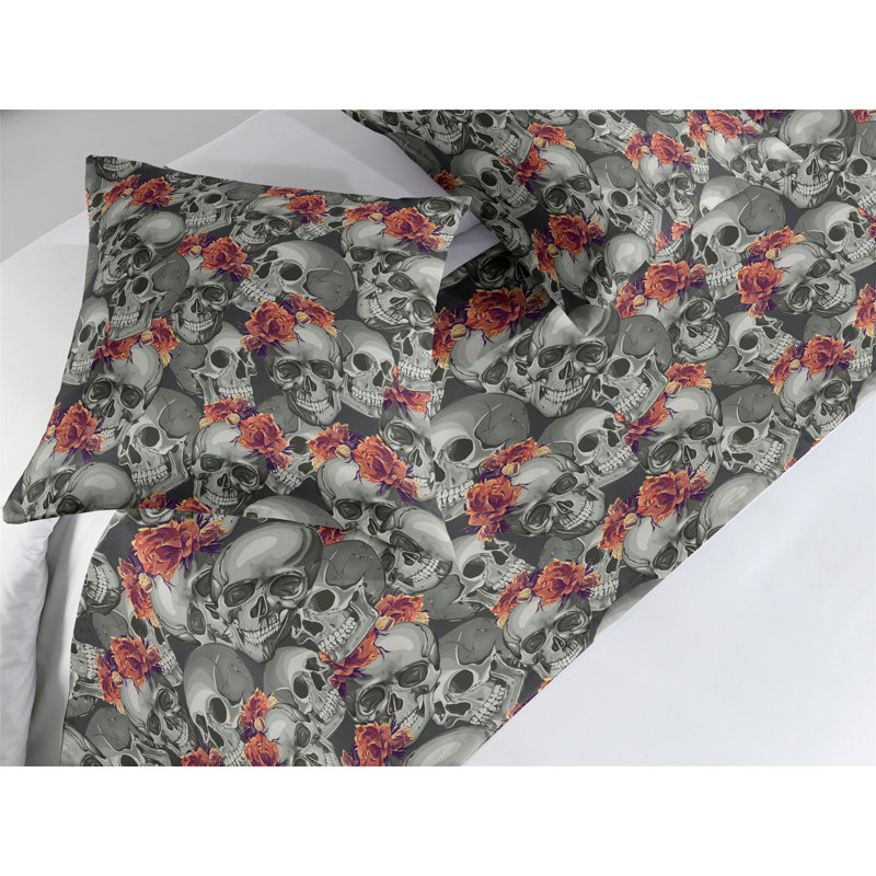 Ensemble de chemin de lit Ambesonne Skull Exodes Roses, Roi
