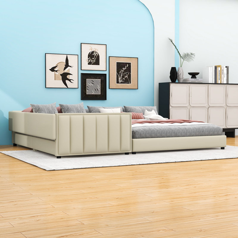 Lit plateforme tapissier Kayelee, Beige