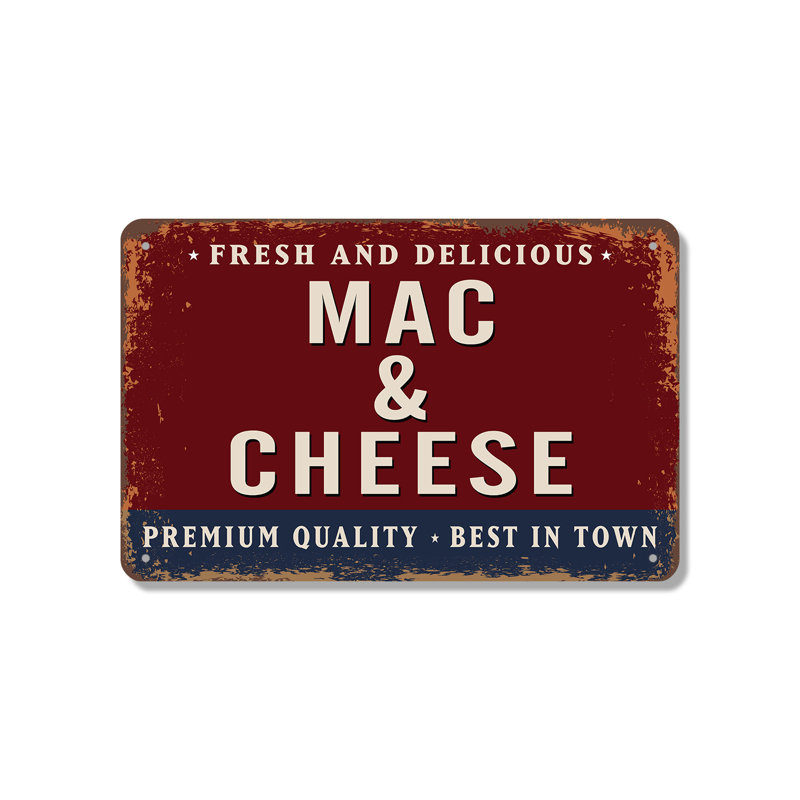 Enseigne de fantaisie en aluminium 10 po x 14 po Mac and Cheese Street, H 10 po x l 14 po x P 0,1 po
