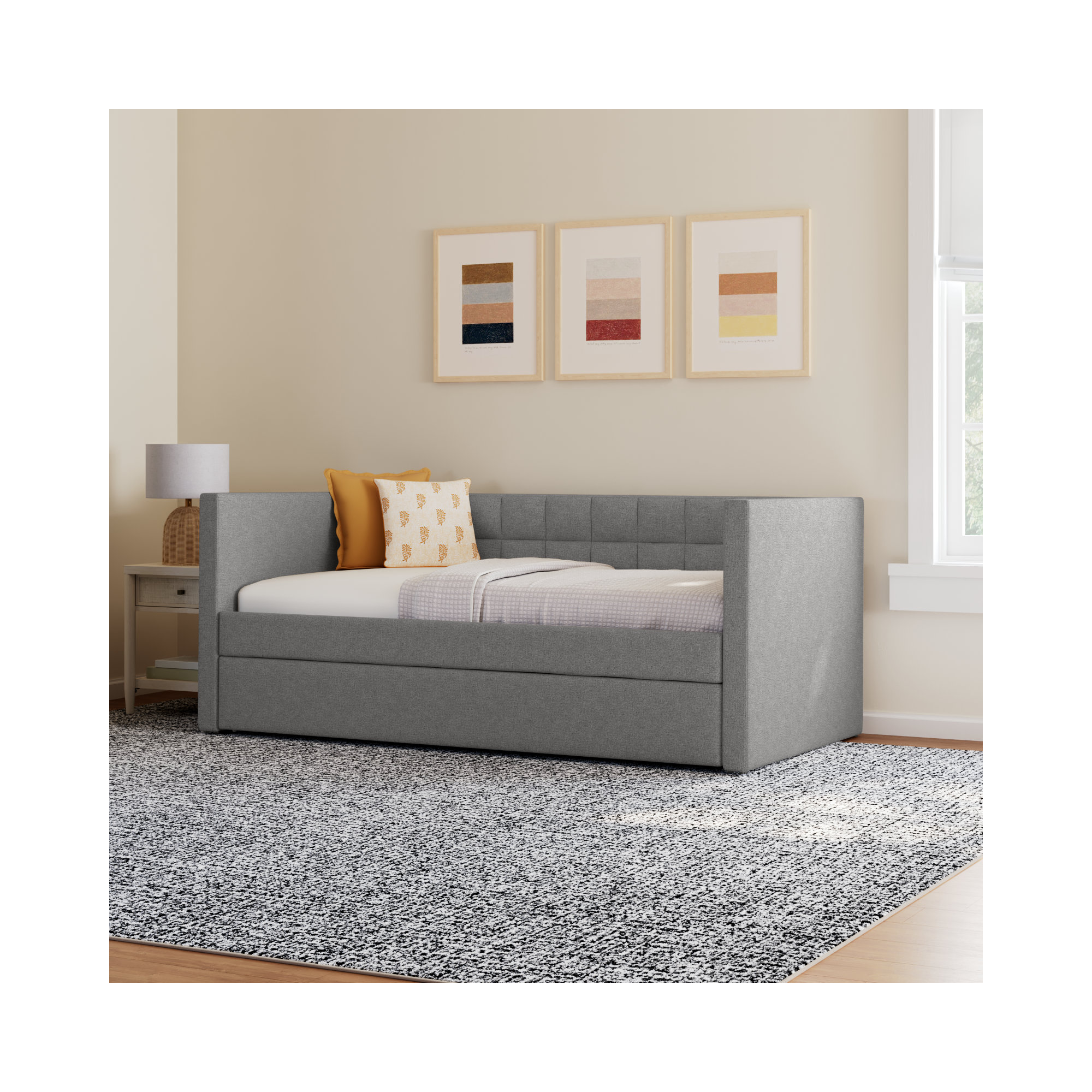 Upholstered Daybed with Trundle - Twin, Gray