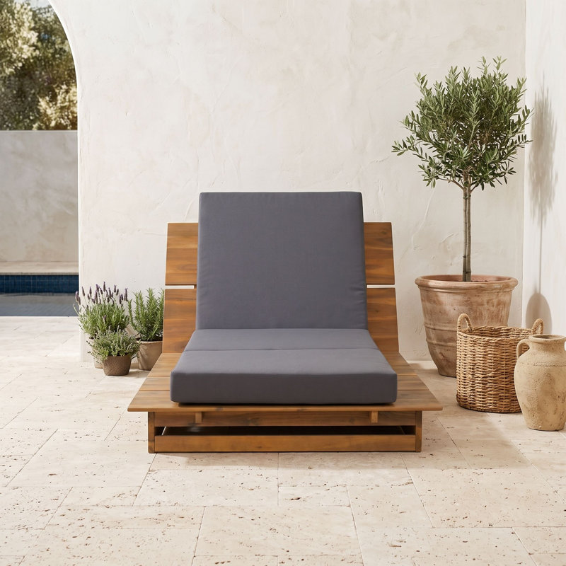 Chaise longue de patio réglable en bois avec coussin, Dark Grey Teak