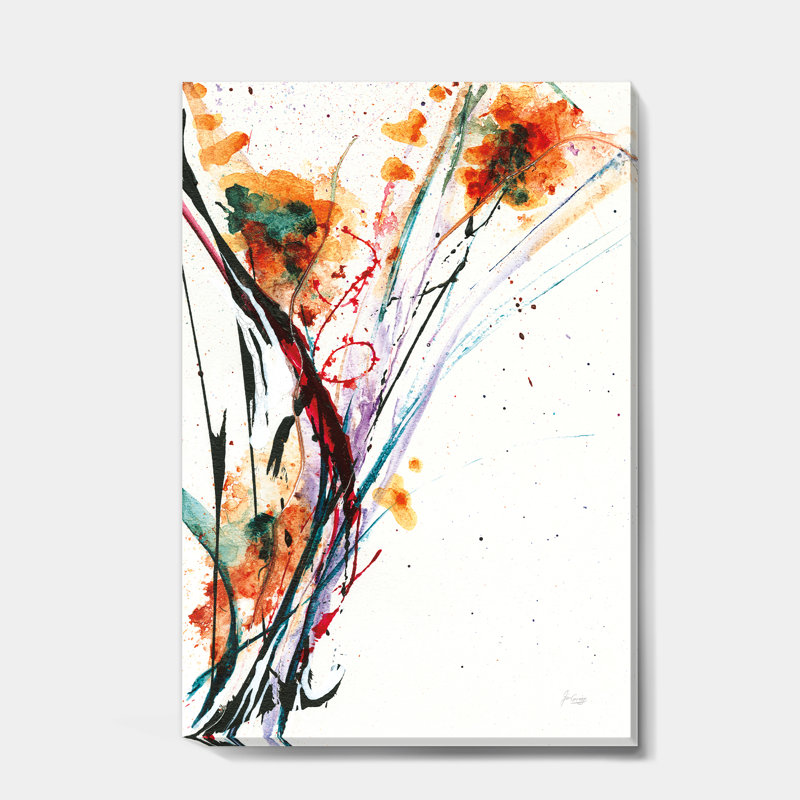 Fleurs abstraites orange - reproduction d'art sur toile tendue, H 32 po x l 16 po x P 1 po