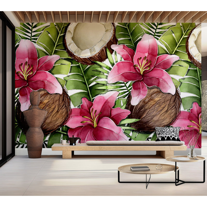 Murale pelez et collez de qualité supérieure - Lys tropicaux, L 120 po x L 96 po