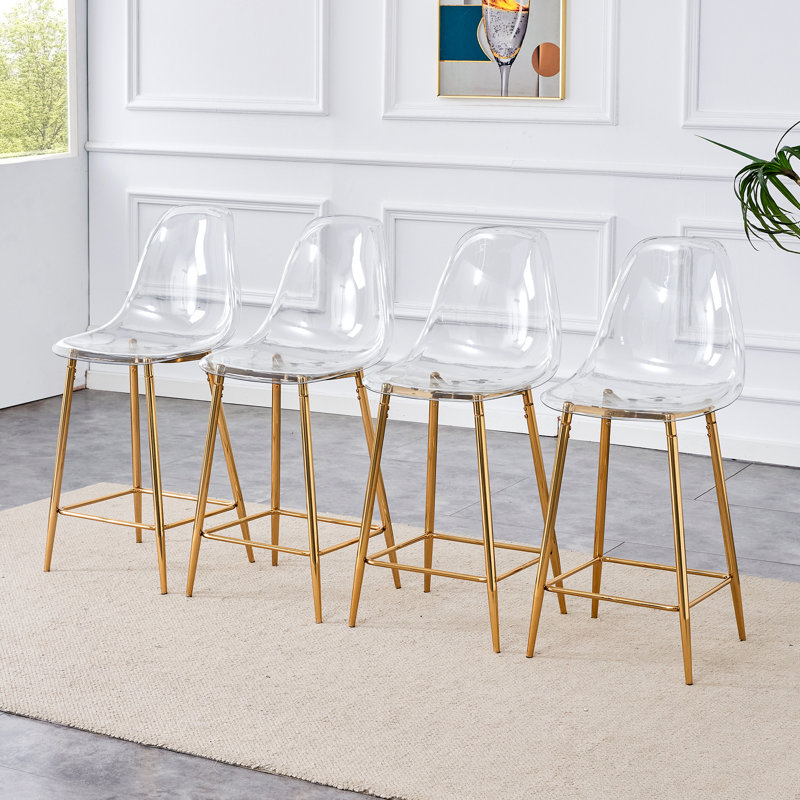 Modern Transparent Acrylic Counter Height Bar Stools with Metal Legs (Set of 2-4), 4, Gold