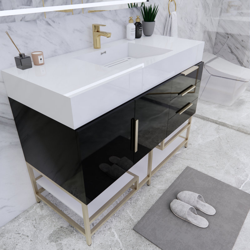 Ensemble de meuble-lavabo simple 47 po Glasgow, Noir ultrabrillant