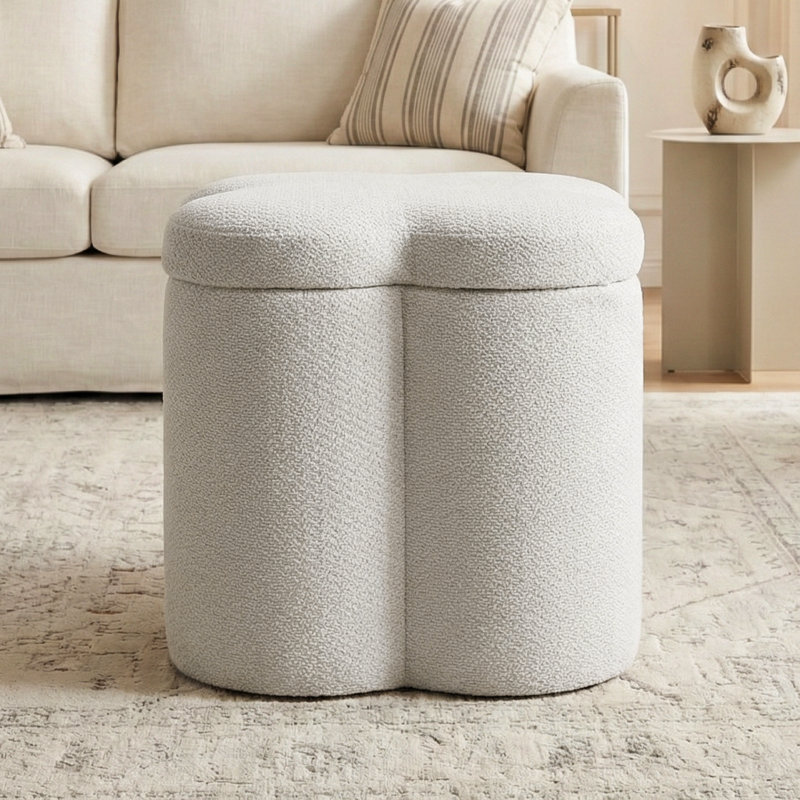 16.9"W Storage Upholstered Chenille Ottoman, Beige