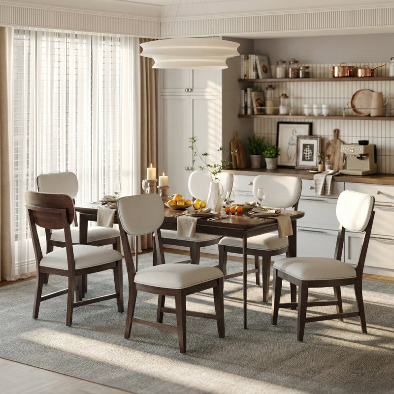 Upholstered Solid Wood Dining Chair, Brown