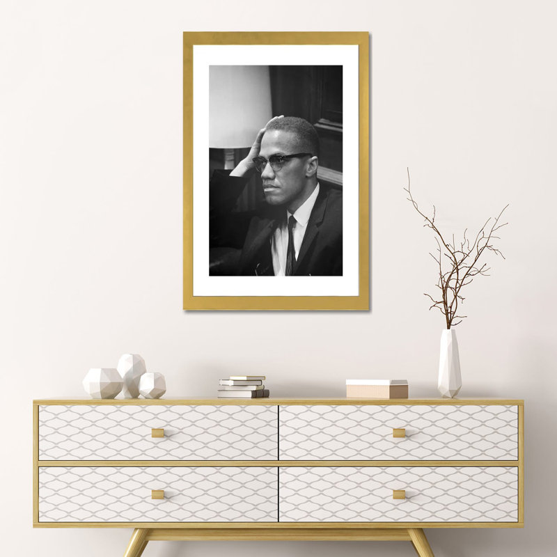 Malcolm X (1925-1965) de Marion Trikosko-impression, Papier encadré doré, Blanc, H 24 po x l 16 po x P 1 po