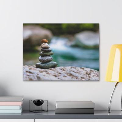 Rocks Stacked in Balance Forest Floral Nature Photography Canvas Wall Art -  Latitude Run®, 650FA4C2B1B14D3681CFFEB7950BE4AF