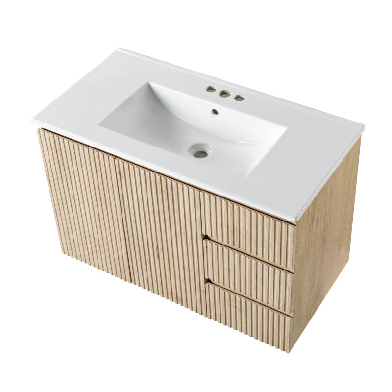 Meuble-lavabo mural simple flottant 36 po avec lavabo en céramique 36 po