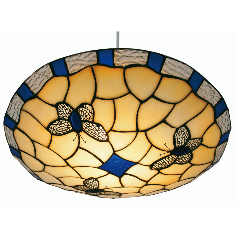 1 - Light Tiffany Glass Bowl Pendant, Blue