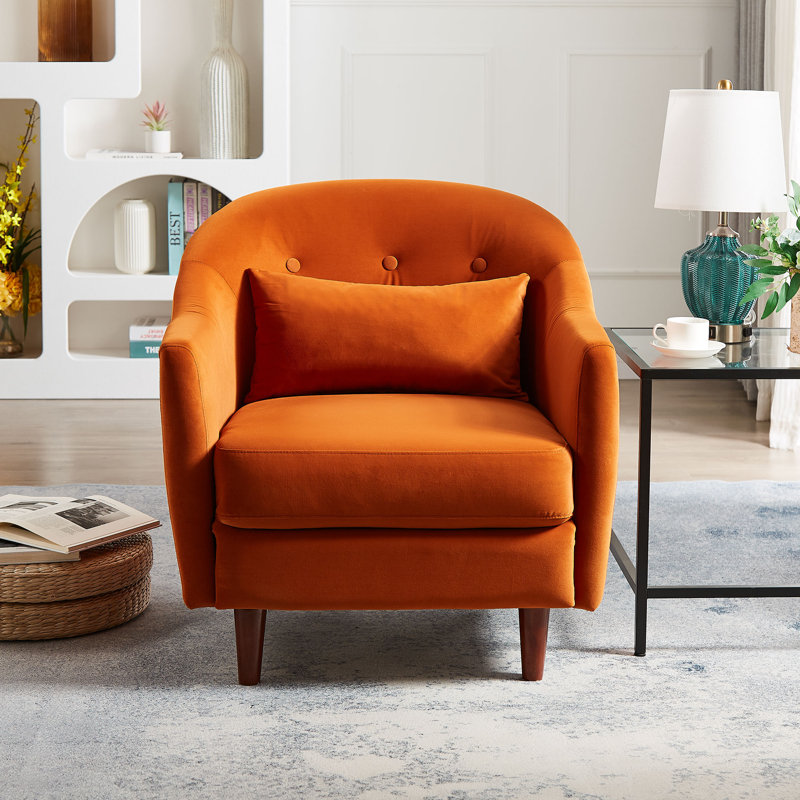 Fauteuil capitonné avec coussin, Velours curry