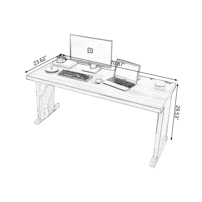 Bureaux rectangulaires en bois massif noyer, H 29,53 po x l 70,87 po x P 23,62 po