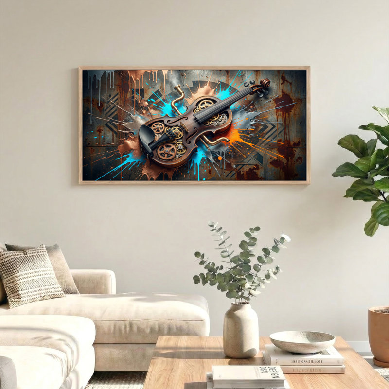 Steampunk violon, reproduction d'art sur toile encadrée, ensemble de 1 x 48 x 24 pouces, 48 x 24 pouces