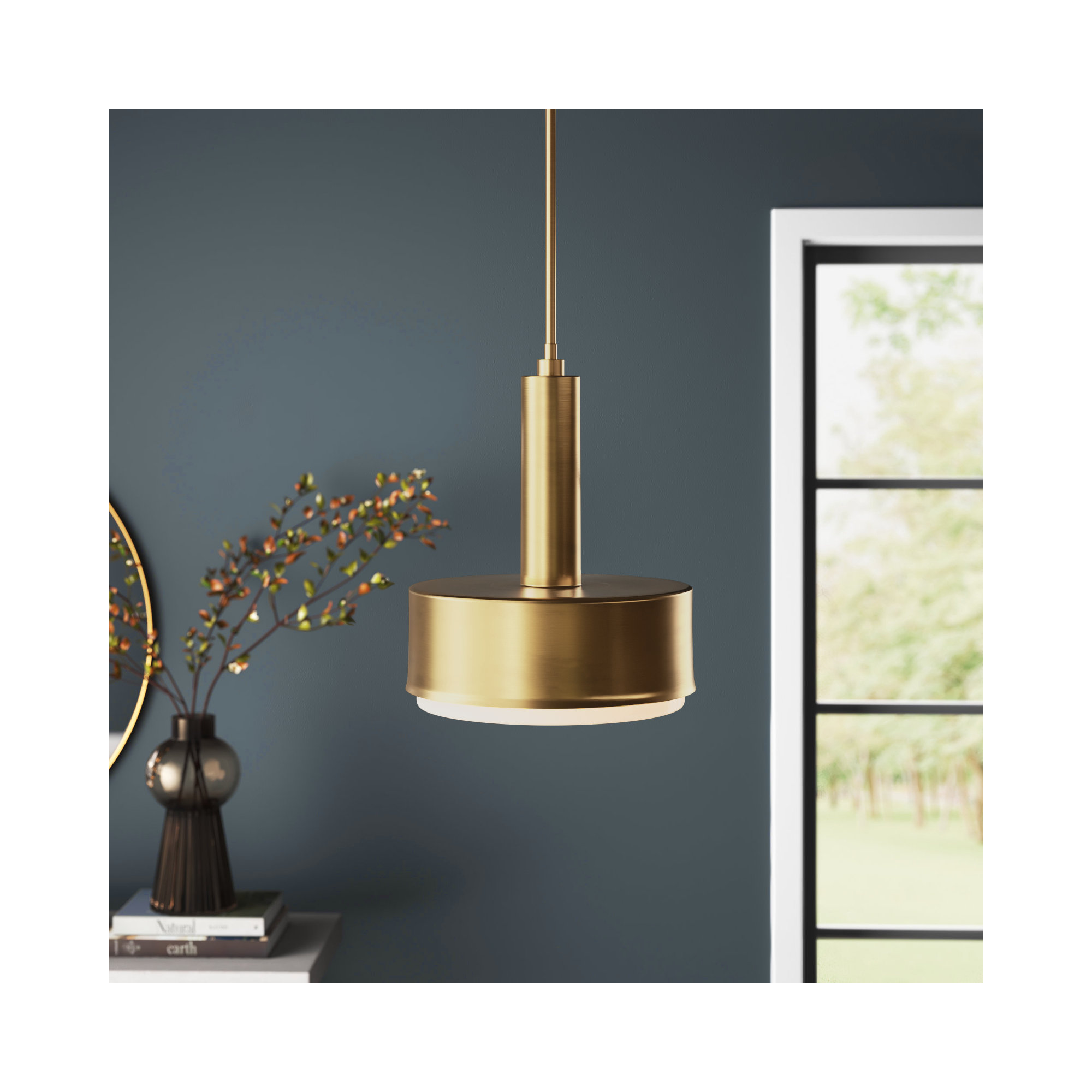 Fitzgerald 2 Light Dimmable Pendant, Lacquered Brass
