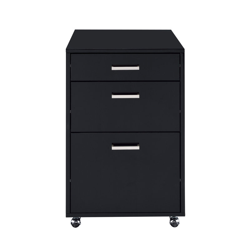 Black High Gloss & File Cabinet With 3 Drawers - Style, , 18"X22"X28"H, No Assembly, 62 Lb, Caster Wheels For Simple Transport 3 In Accents Versatility