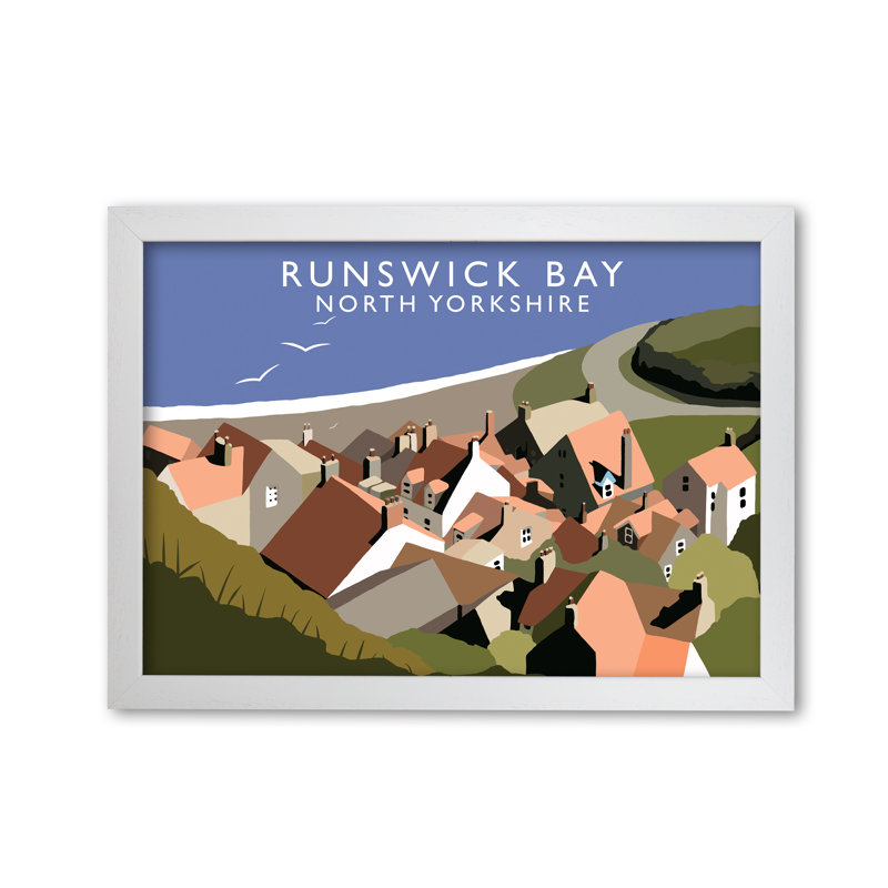 Runswick Bay North Yorkshire by Richard O'Neill - Print, 21cm H x 29.7cm W x 3cm D, White Framed