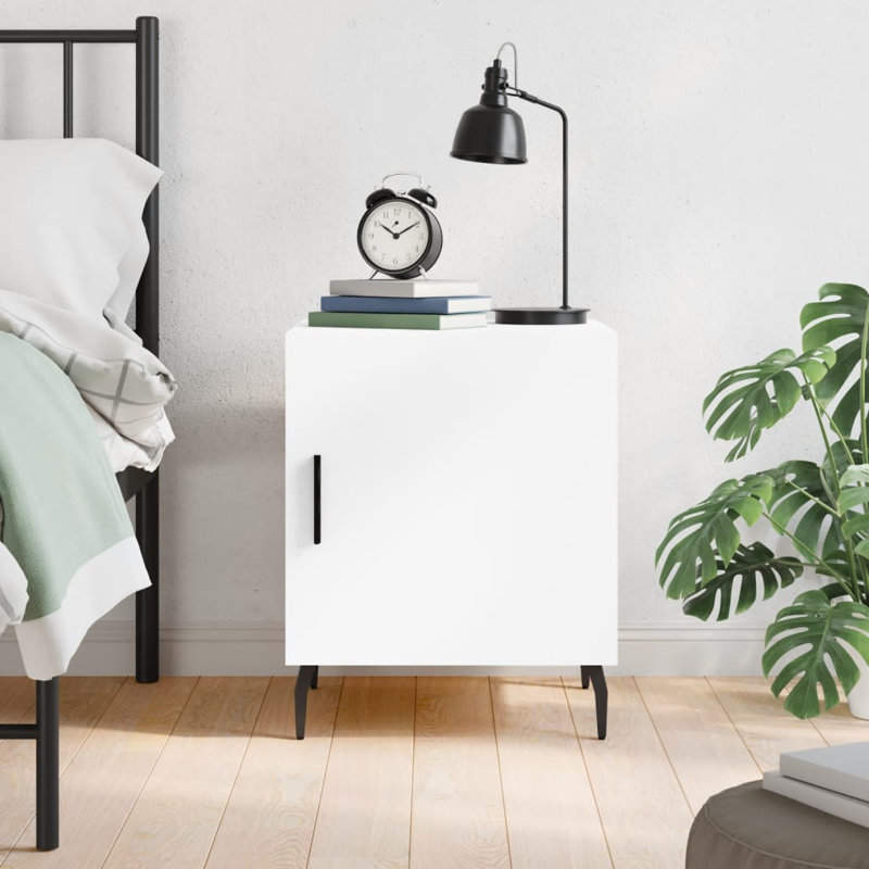 Mearle 40cm W Iron Bedside Table, White, Individual