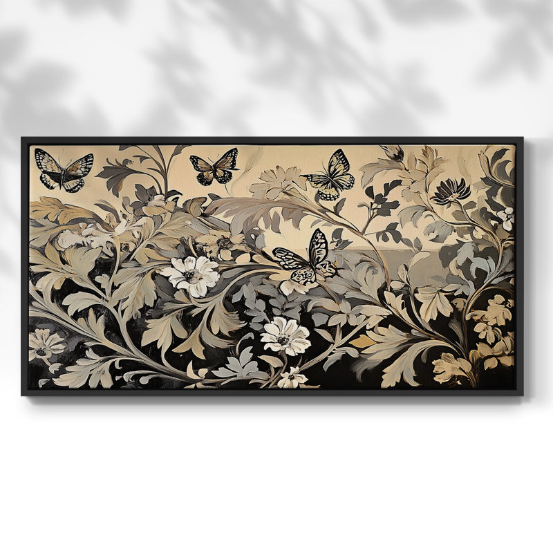 Botanical Series-C XXVI - Toile tendue avec châssis encadré - Prêt à être accroché, H 25 po x l 49 po, Noir