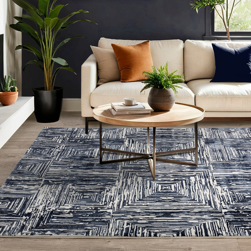 Brenetta Geometric Shapes Blue Area Rug, Rectangle 200 x 290cm