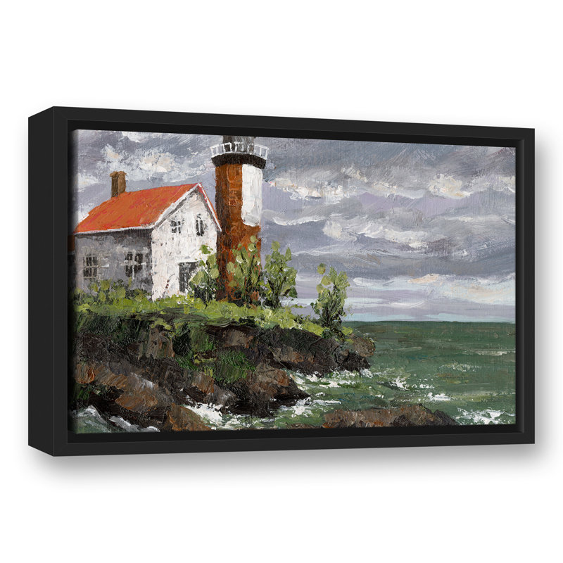 Toile encadrée flottante avec phare orageux, H 13,75 po x l 37,75 po