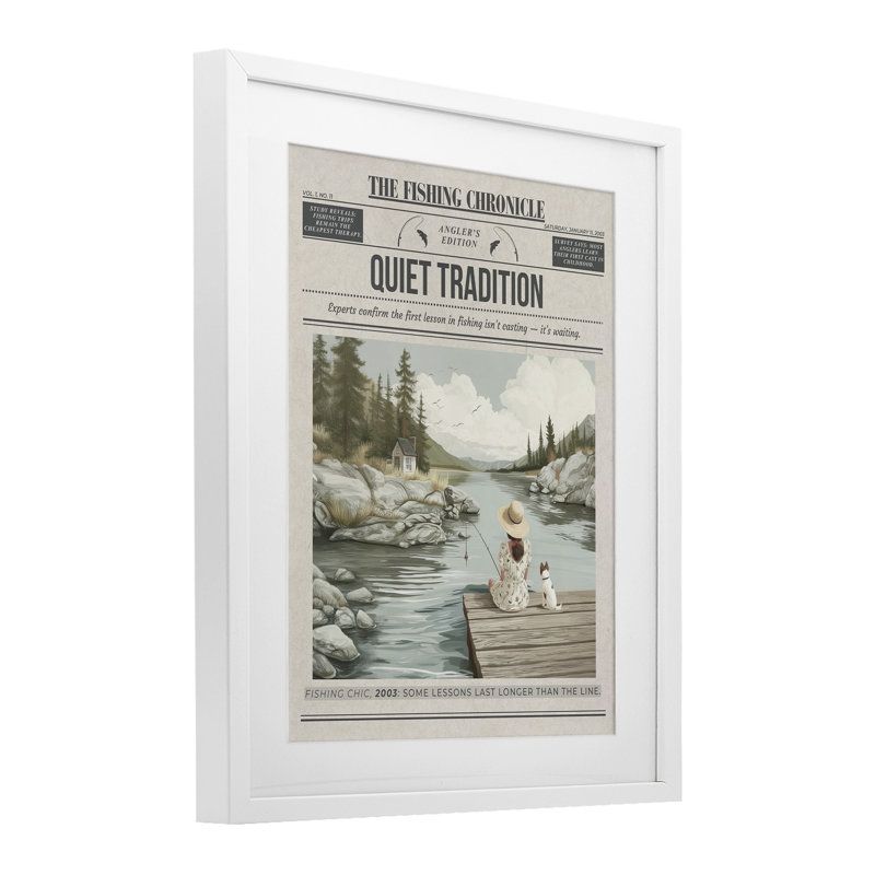 «Fishing Chronicle», reproduction sous verre encadrée par le magazine A Barefoot Stylist, H 21 po x l 17 po