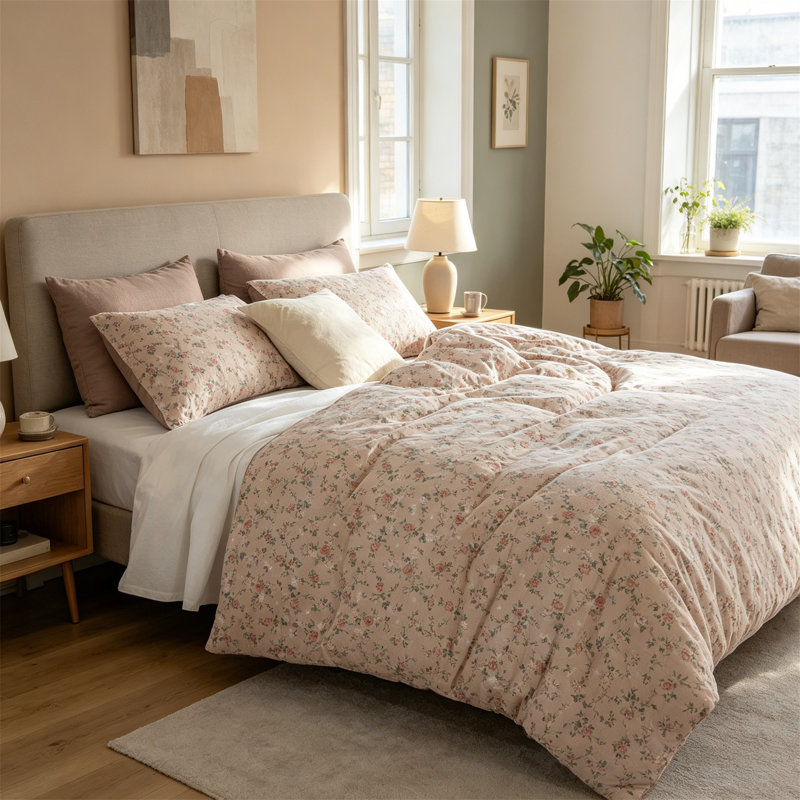 Ensemble d'édredon à motif floral 3 pièces pour très grand lit léger avec 2 taies d'oreiller