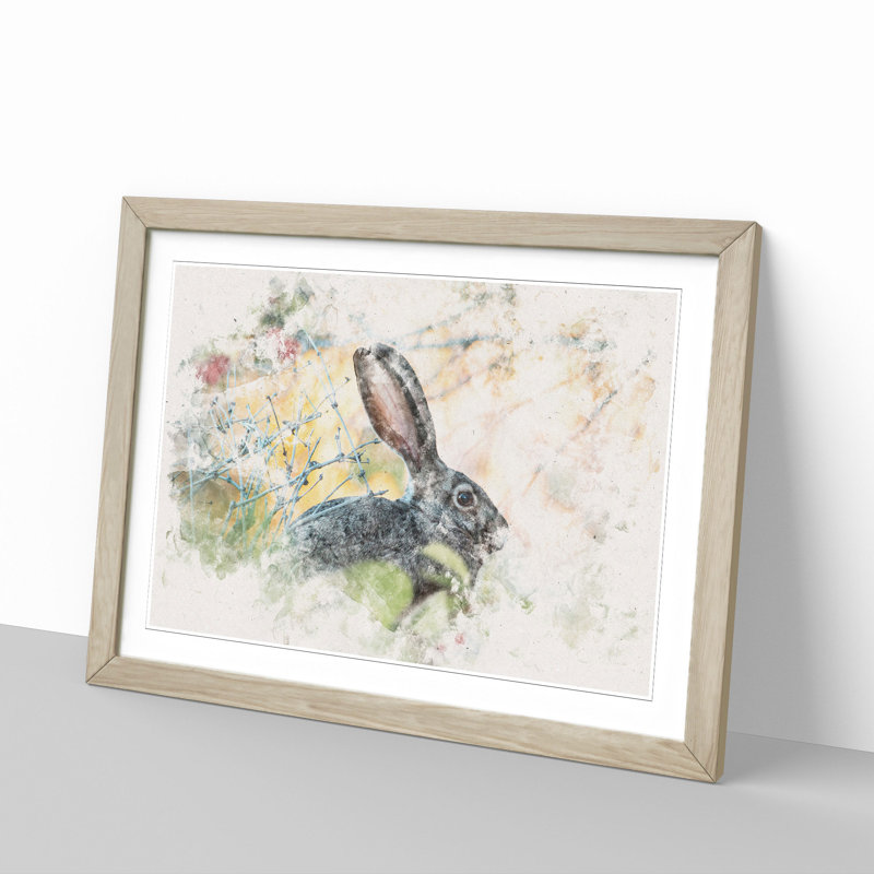 Hare in the Bushes - Framed Print, 62cm H x 87cm W x 2cm D, Oak Framed