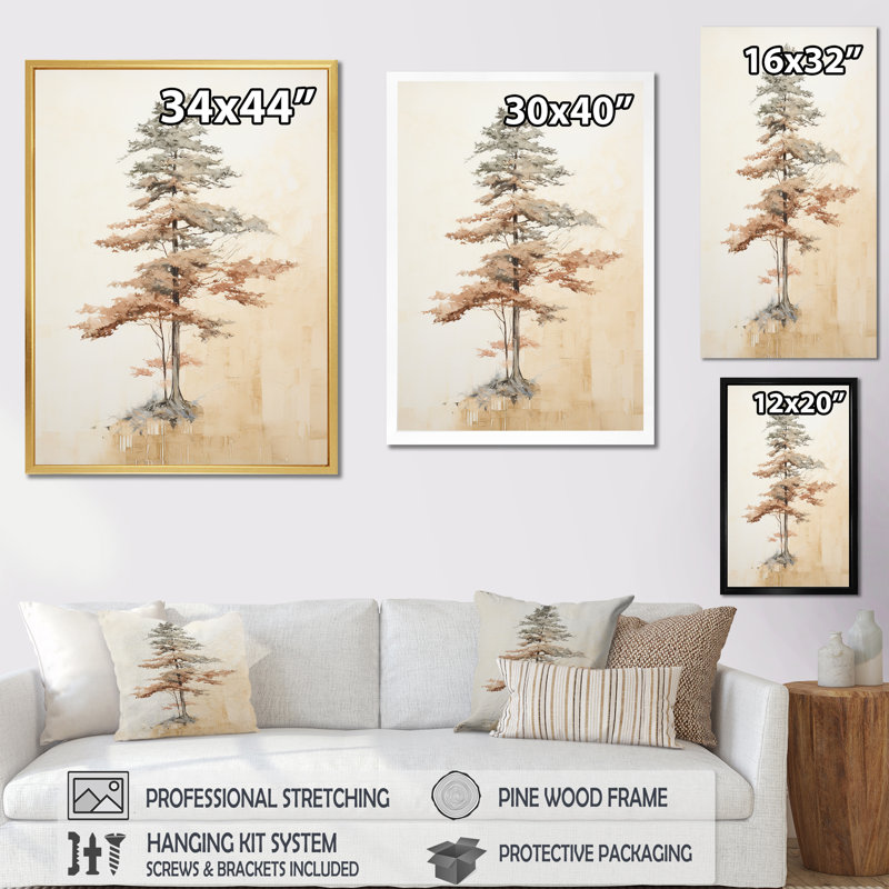 Minimalisme, séquoia beige I, impression sur toile, H 44 po x l 34 po x P 1,5 po, Cadre flottant doré
