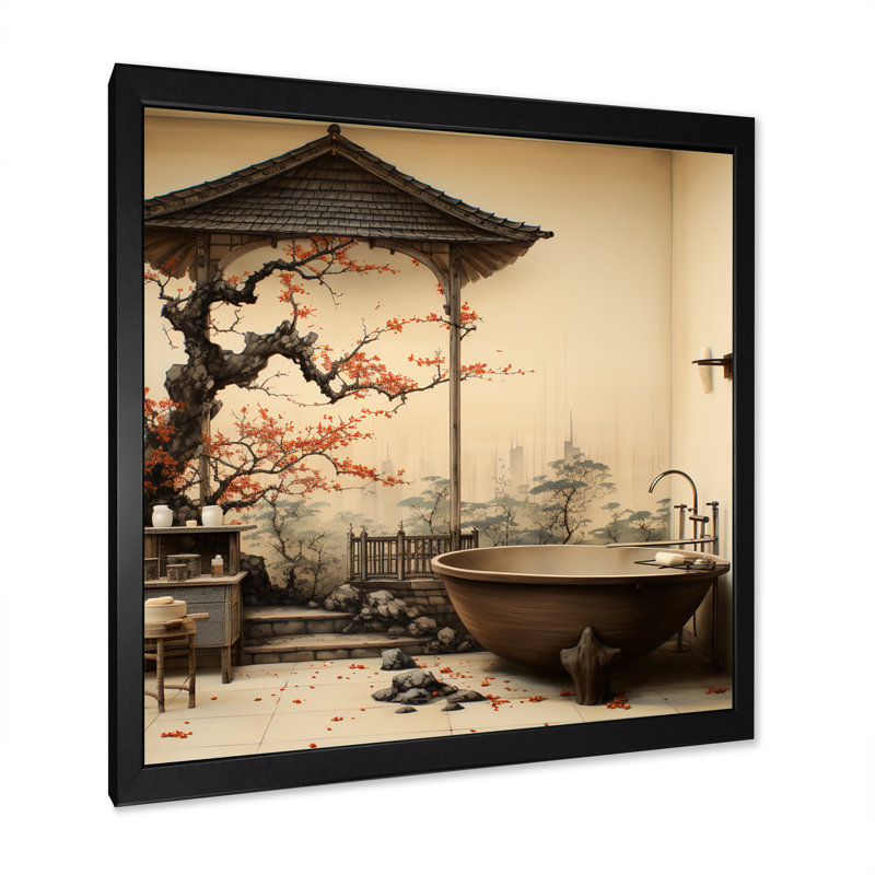 Bathroom Japan Art Ceremony I - Bath & Laundry Wall Decor, Cadre simple noir, H 16 po x l 16 po x P 1 po