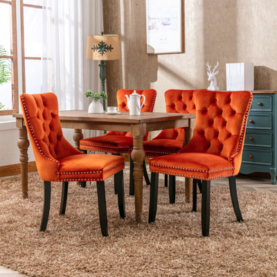 Contemporary Solid Wood Dining Chairs With Luxurious Velvet Upholstery, 2, Orange Chair Upholstery And Construction, 2,