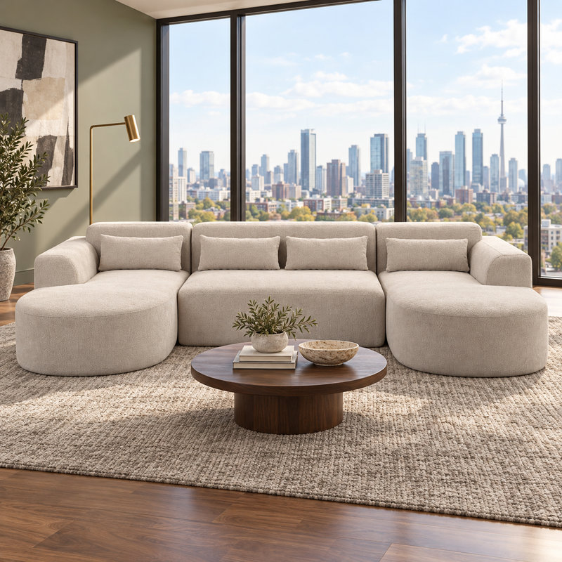 Upholstered 131.1 " Boucle U-Shaped Sectional, Camel