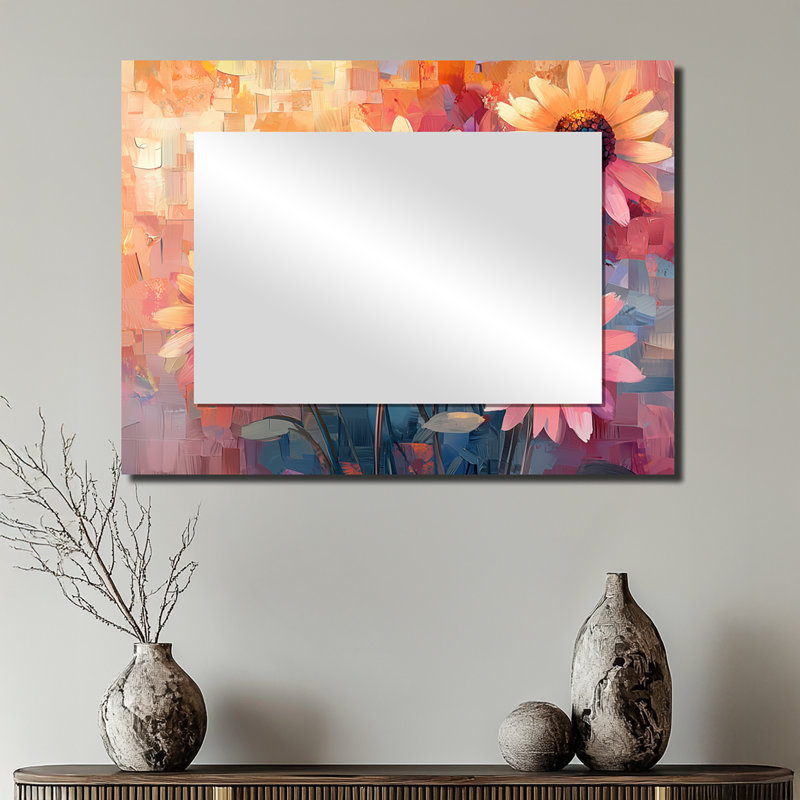 Collage de tournesols roses I - art mural miroir floral - imprimé sur métal, 24 po x 32 po
