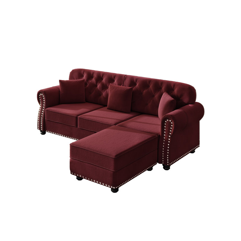 Canapé Chesterfield 82,6 po Mid-Century, Rouge