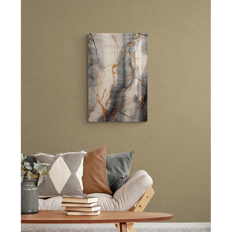 Décoration murale en verre trempé gris marbré, reproduction d'art abstrait moderne sur verre, H 17,50 po x l 11,50 po