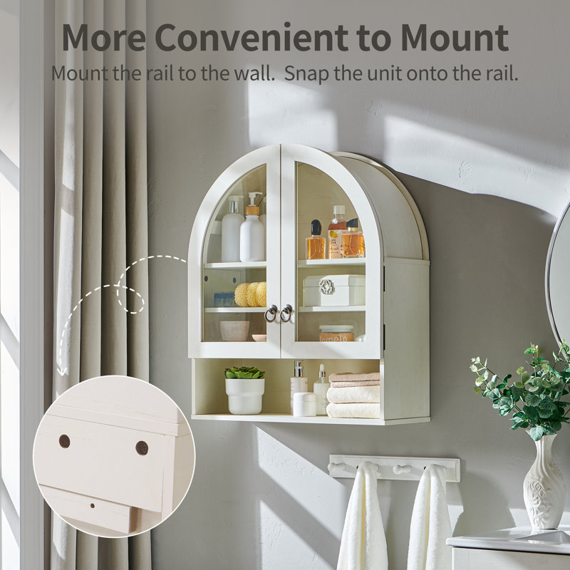23.62'' Wide Arched Bathroom Wall Cabinet with Adjustable Shelves & Acrylic Glass Doors (Set of 2), Over The Toilet Storage Wall Mount Cabinet for Laundry Room,Kitchen & Living Room