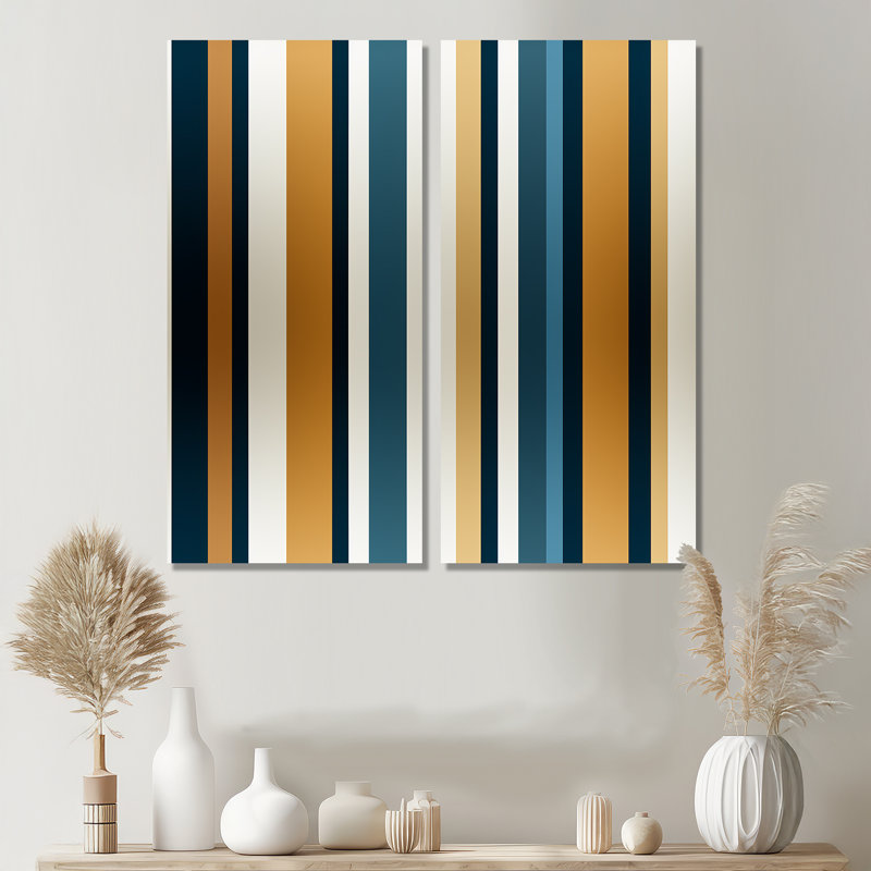 Élégant motif rayé doré et blanc - grand art mural rayé 2 pièces, H 20 po x l 24 po, Ne s’applique pas