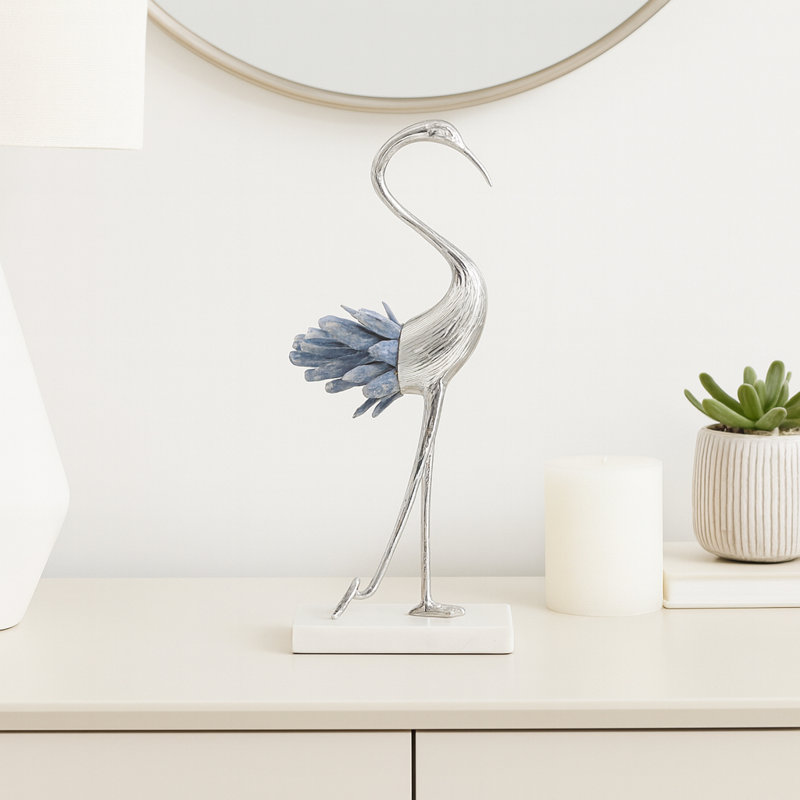 Sagebrook Home 12" Majesty Small Blue Kyanite Stone Metal Bird, 12"H x 6"W x 3.25"D