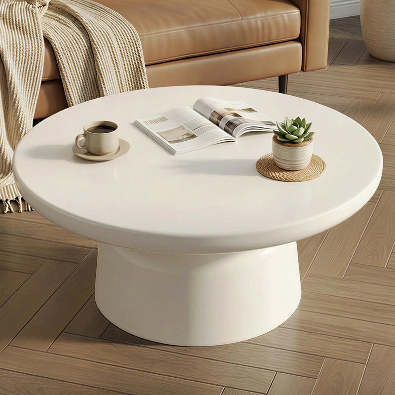 Modern Cream White Round Coffee Table for Living Room,Bedroom