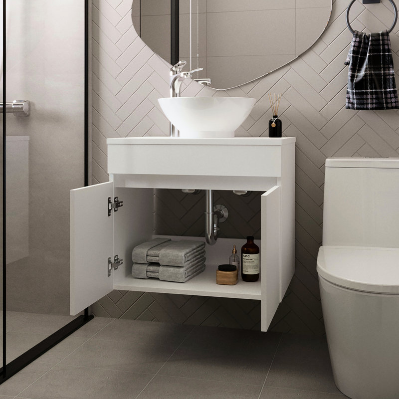 White Bathroom Vanity Featuring 2 French Doors - Freestanding, Bright And Stylish, Organized Storage Solution, 20.4H X 23.4W 17.5D, Particle Board 2-Door Freestanding With Generous Storage, Brightens