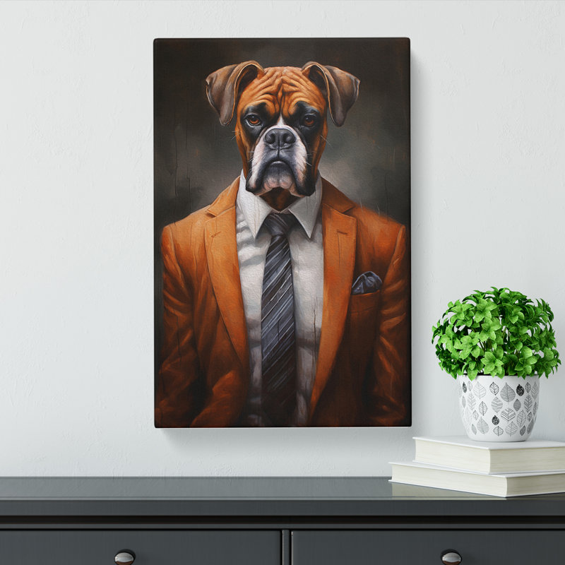 Boxer Dog In A Suit No.2 - Print on Canvas, 50cm H x 35cm W x 3cm D