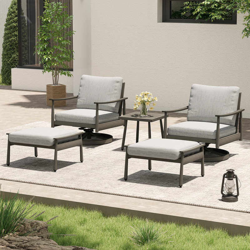 Mariene 2 - Person Patio Conversation Set with Cushions, Gray, Gray
