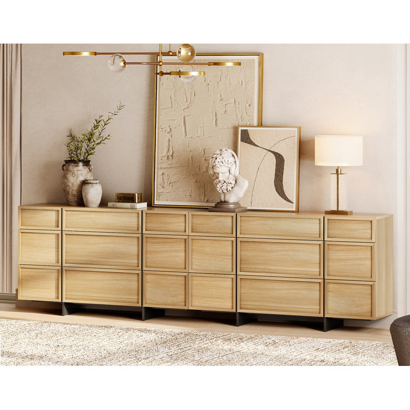 Modern 18-Drawer Dresser With T-Shaped Legs - Wooden Storage Cabinet & Closet Organizer For Bedroom, Hallway, Or Living Room,