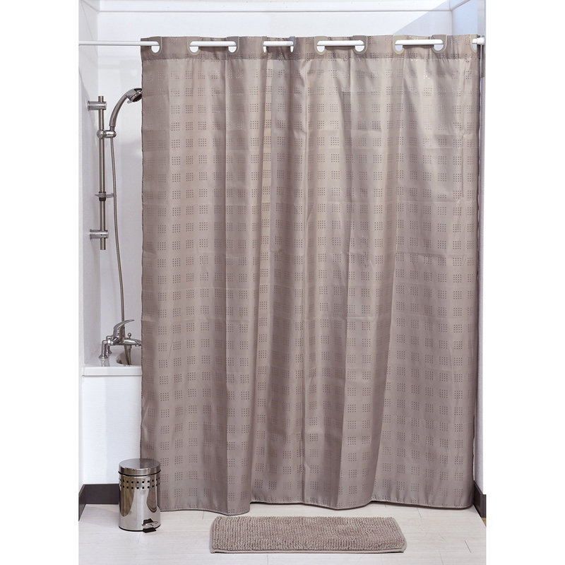 Rideau de douche cubique sans crochet extra long en polyester, Taupe