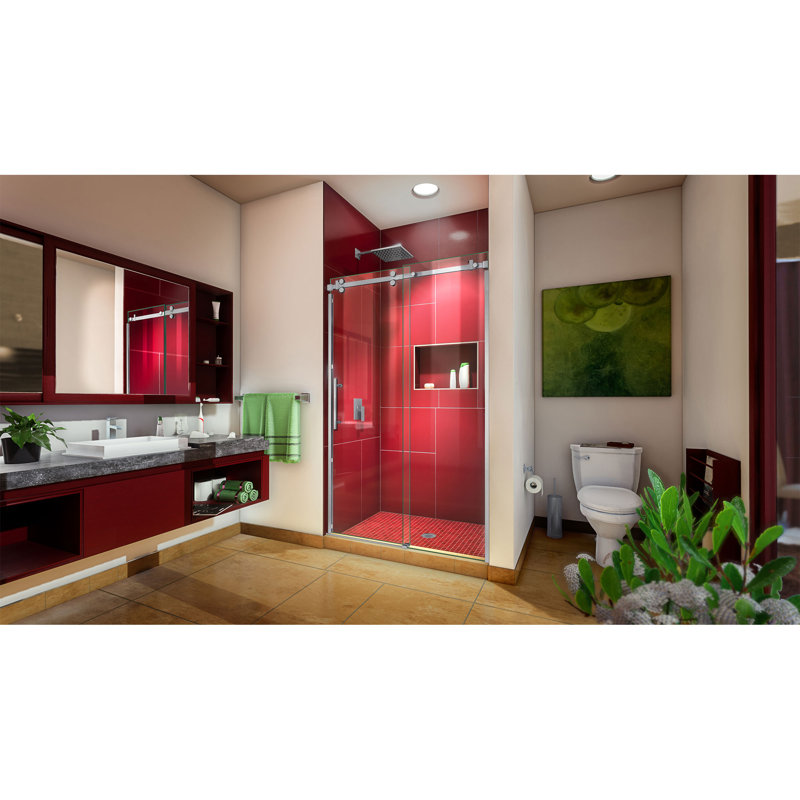 Porte de douche Enigma Sky sans cadre avec technologie Clear Max ™, Acier inoxydable brossé, 48"