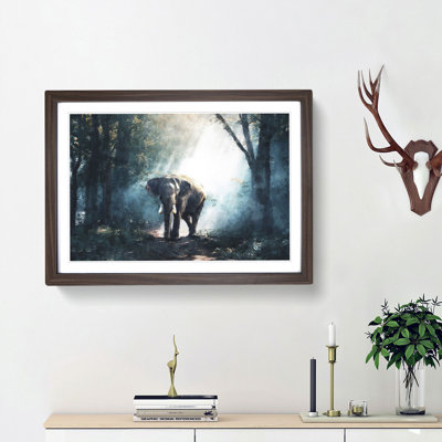 Elephant Roaming in a Green Forest - Framed Print